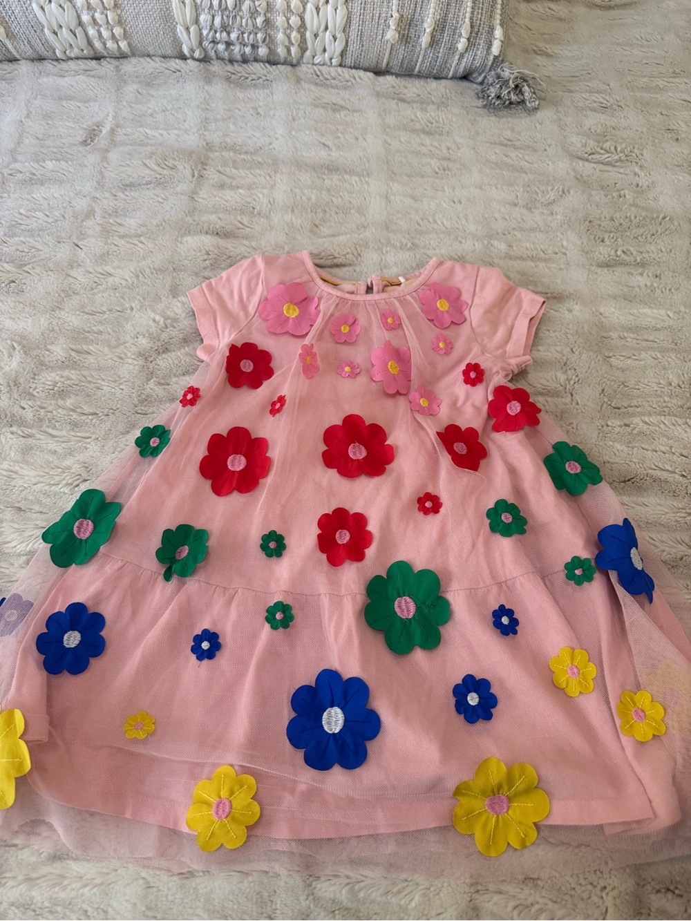 Mini Boden Pink Dress with Multicolor Floral Appliqués